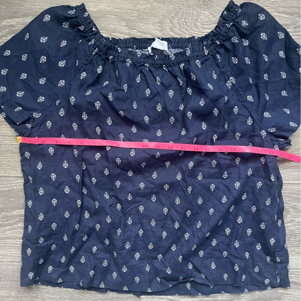 The White Company 100% Linen Navy White Leaf Short Sleeve Top Size 10 Spring - Picture 7 of 8